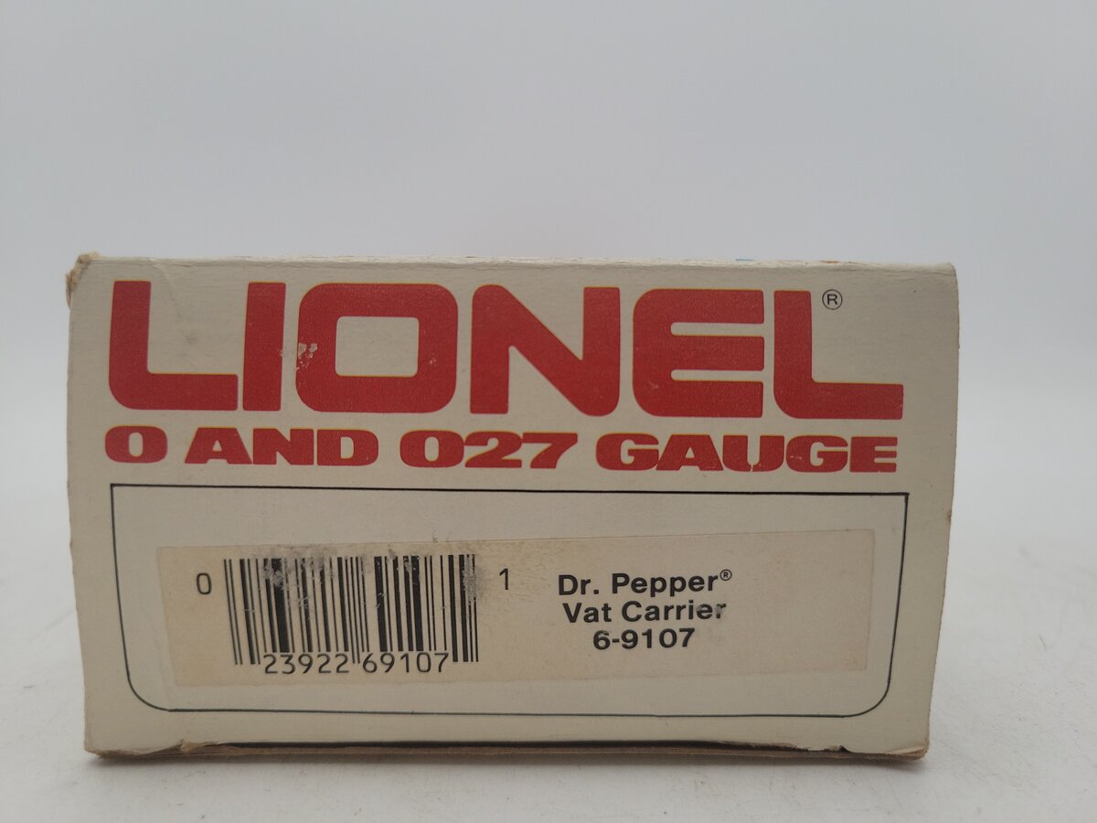 Lionel 6-9107 O Gauge Dr. Pepper Vat Carrier #9107 VG/Box