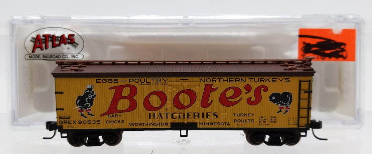 Atlas 41451 N Scale Boote's Hatcheries Wooden Reefer Car #90535 LN/Box