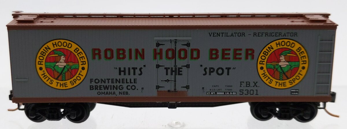 Micro-Trains 04900450 N Robin Hood Beer 40' Double-Sheathed Wood Reefer #5301 EX/Box