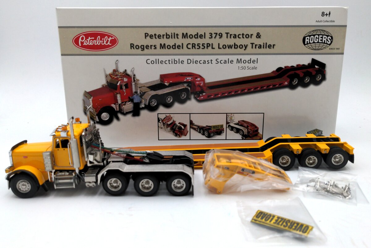 Sword Models DHS0100 1:50 Diecast Yellow Peterbilt 379 Tractor & Rogers Trailer NIB