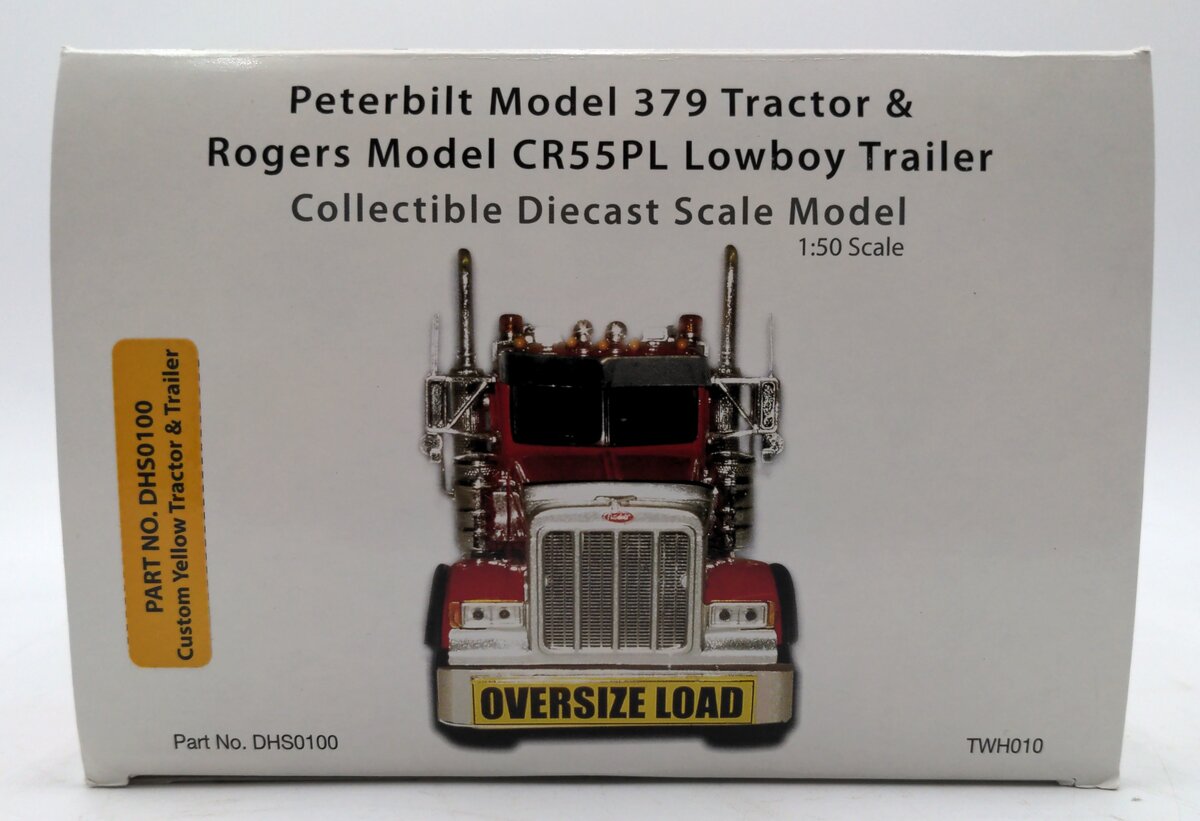 Sword Models DHS0100 1:50 Diecast Yellow Peterbilt 379 Tractor & Rogers Trailer NIB
