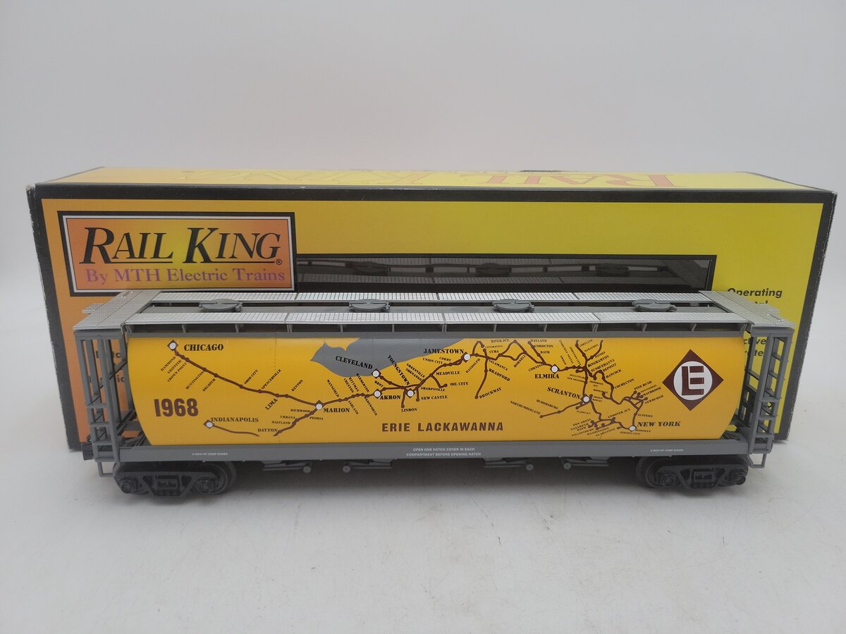MTH 30-75632 O Erie Lackawanna RailKing 4-Bay Cylindrical Hopper Car #1968 EX/Box