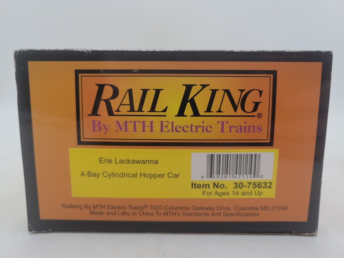 MTH 30-75632 O Erie Lackawanna RailKing 4-Bay Cylindrical Hopper Car #1968 EX/Box