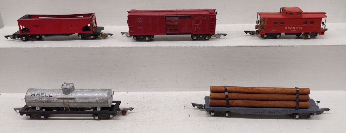 American Flyer Vintage S 3/16" Freight Cars: 716, 633, 625, 630, 628 [5] VG/Box