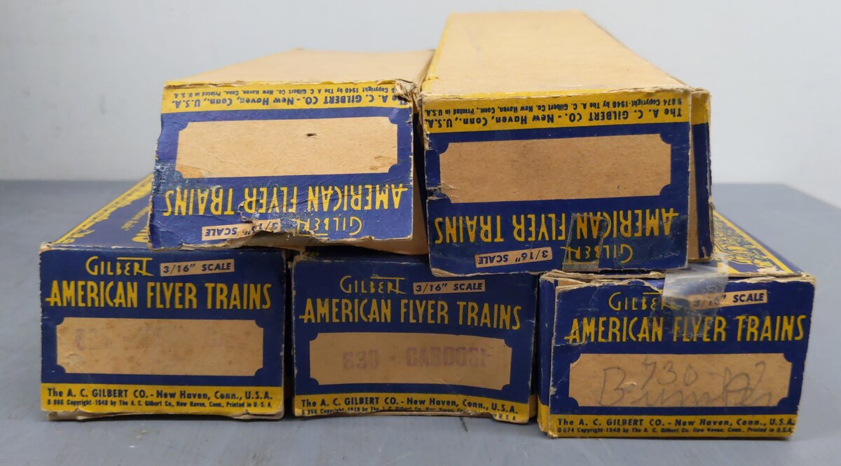 American Flyer Vintage S 3/16" Freight Cars: 716, 633, 625, 630, 628 [5] VG/Box