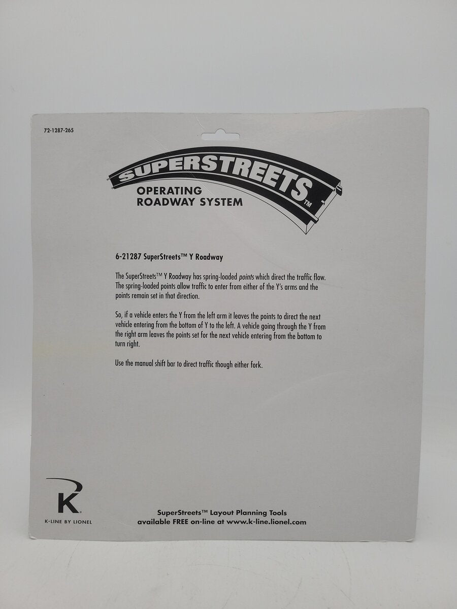 Lionel 6-21287 O Gauge SuperStreets "Y" Roadway Track Section EX/Box