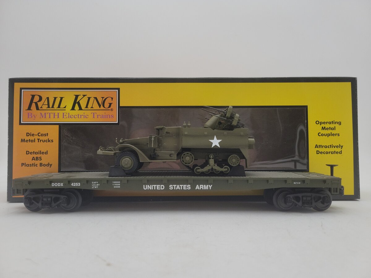 MTH 30-7097A O Gauge United States Army Flatcar W/ Half-Track M16 EX/Box