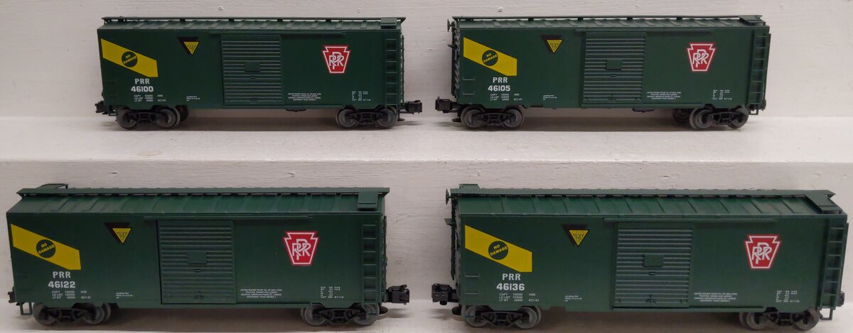 Weaver O Gauge PRR 40' Boxcars (3-Rail): #46100, #46105, #46122, #46136 [4] VG/Box