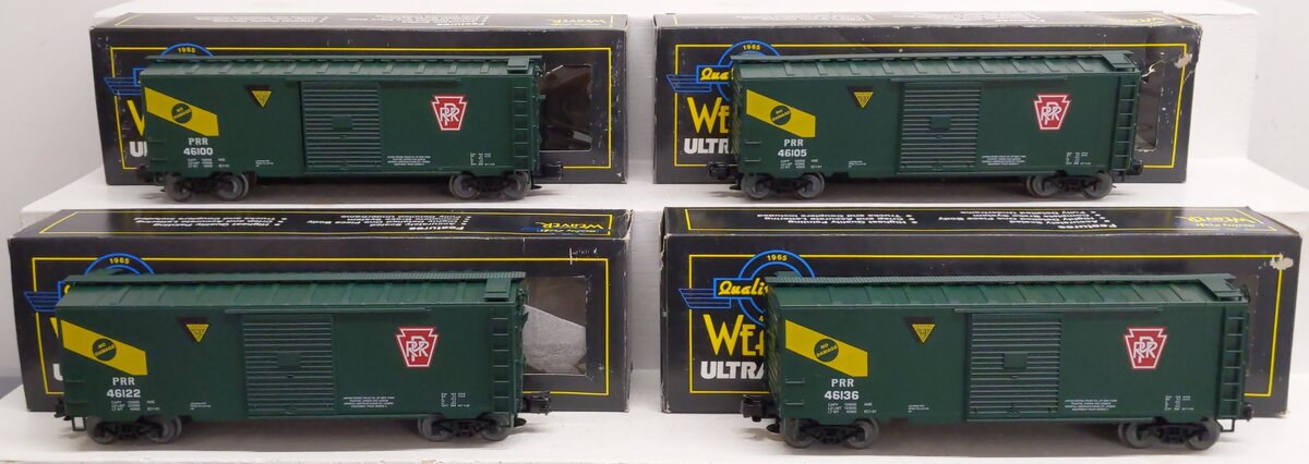 Weaver O Gauge PRR 40' Boxcars (3-Rail): #46100, #46105, #46122, #46136 [4] VG/Box