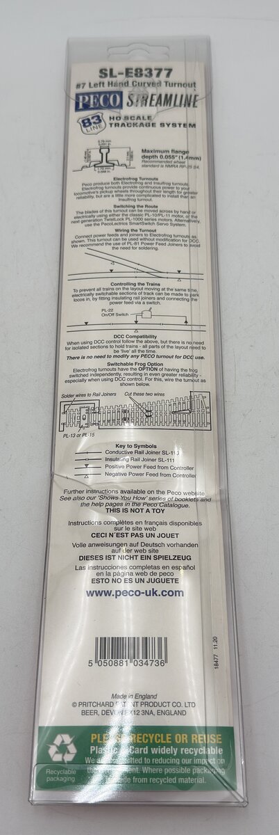 Peco SL-E8377 HO Code 83 9.5º 43