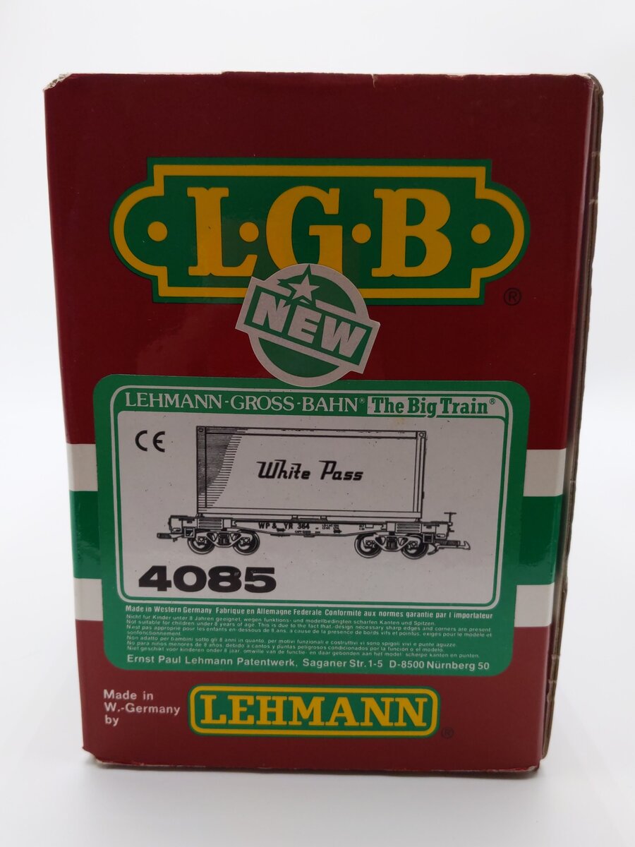 LGB 4085 G Scale WP&Y Flatcar w/ Container #364 EX/Box
