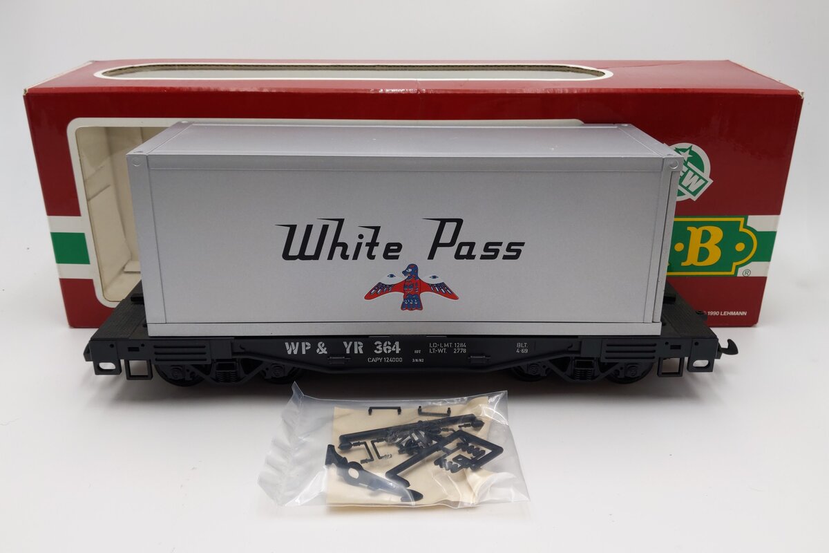 LGB 4085 G Scale WP&Y Flatcar w/ Container #364 EX/Box