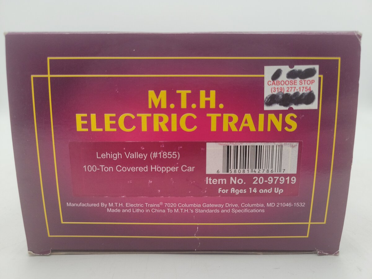 MTH 20-97919 O Gauge Lehigh Valley 100-Ton Covered Hopper Car #1855 EX/Box