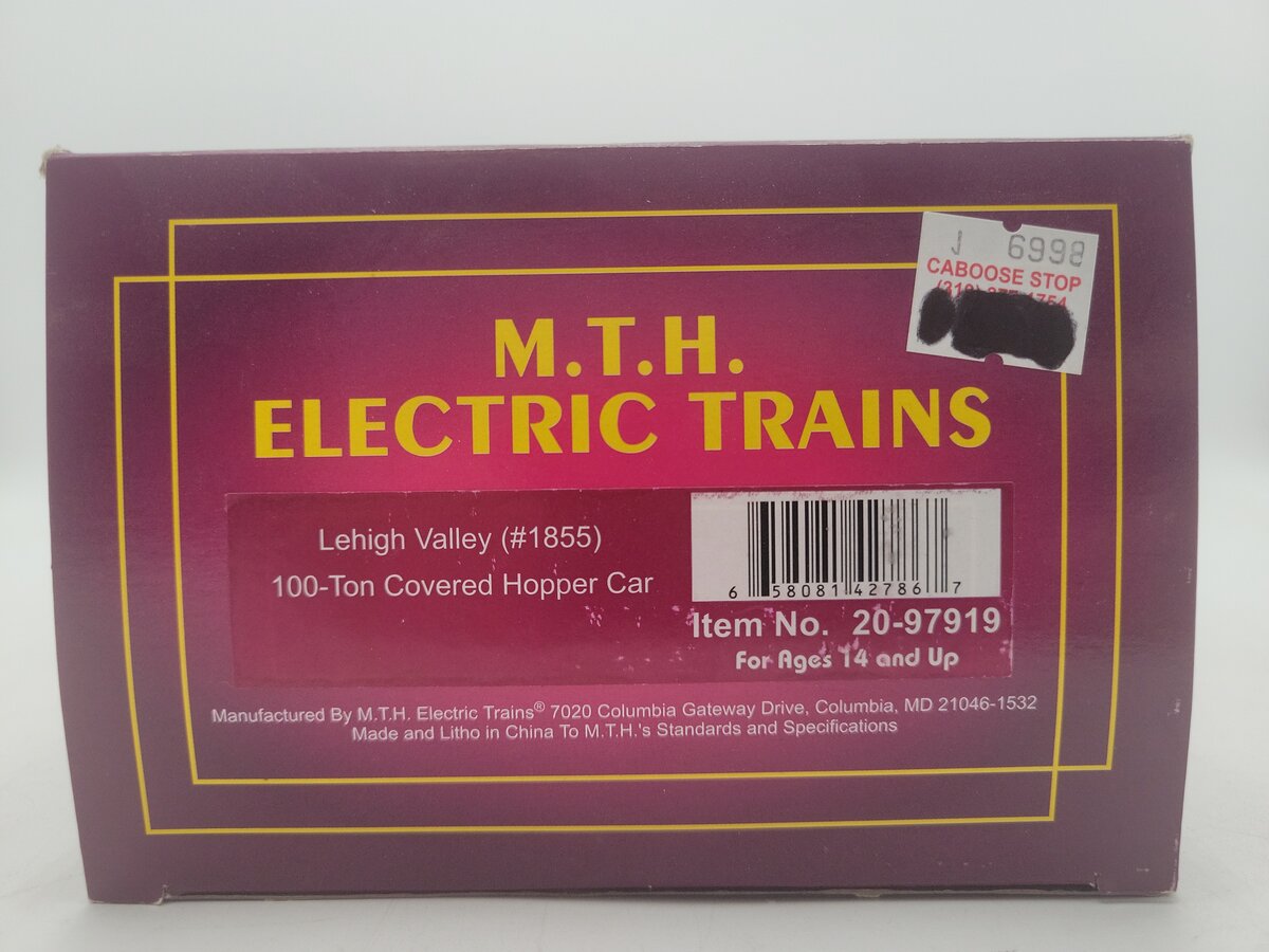 MTH 20-97919 O Gauge Lehigh Valley 100-Ton Covered Hopper Car #1855 EX/Box