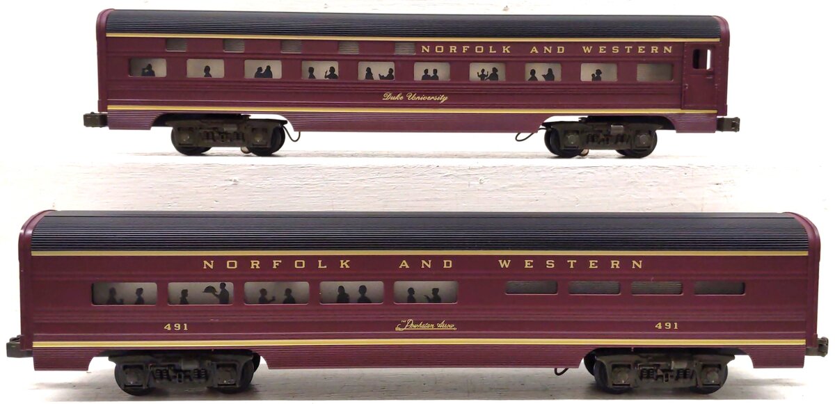 MTH 20-6114 O Gauge N&W 60' Aluminum Sleeper/Diner 2-Car Set (3-Rail) EX/Box