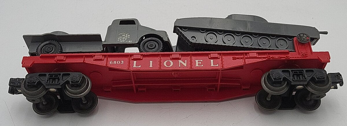 Lionel 6803 Vintage O Flatcar w/ USMC Tank & Sound Truck VG