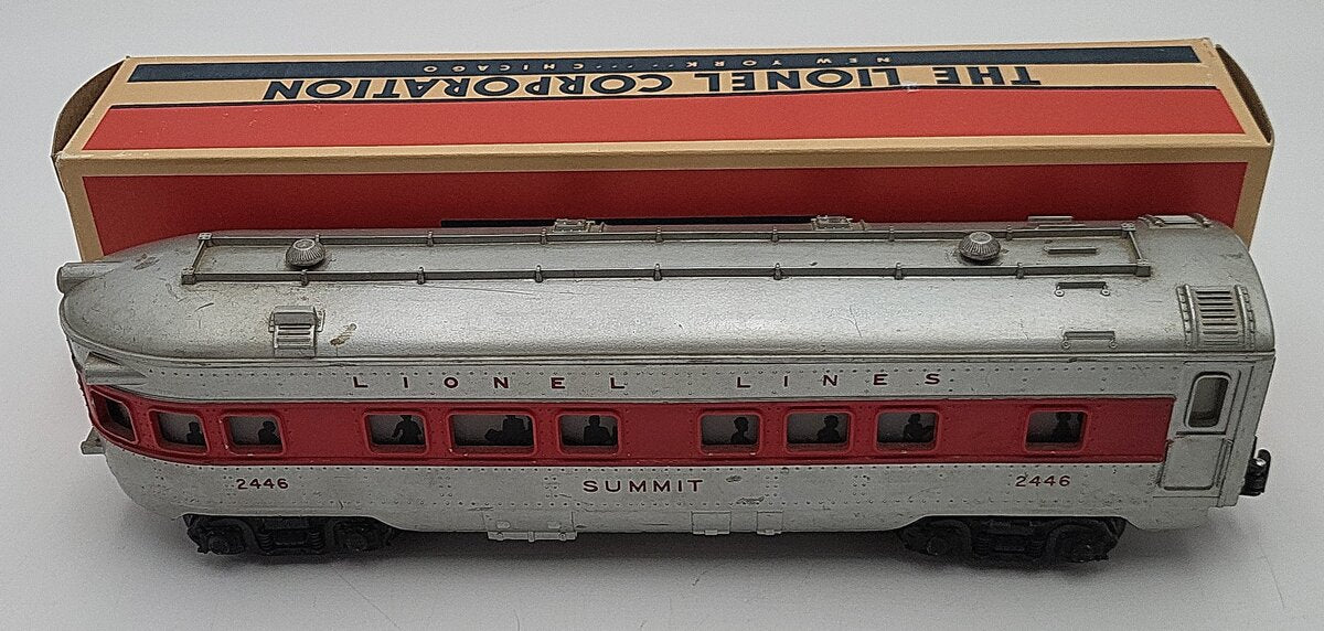 Lionel 2446 Vintage O Lionel Lines Summit Solid Red Stripe Observation Car VG/Box