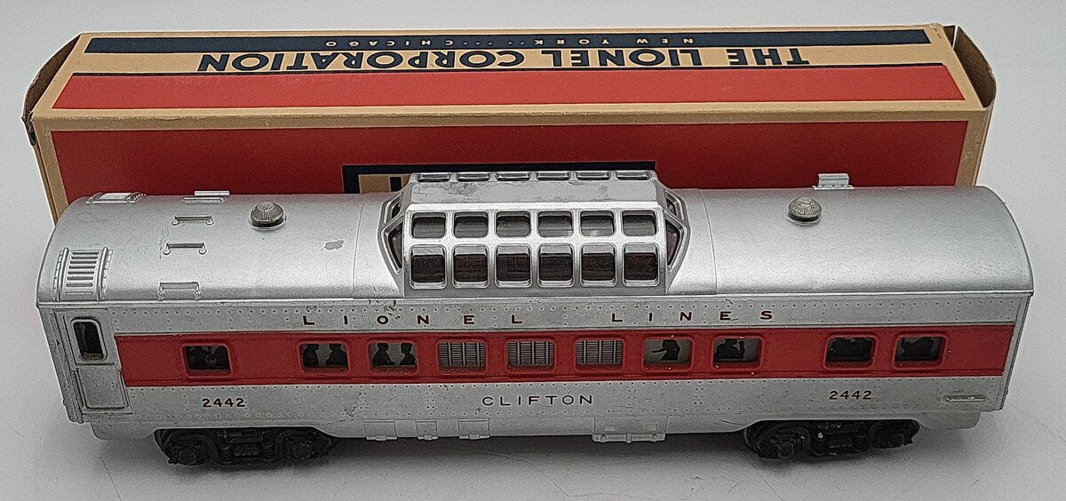 Lionel 2442 Vintage O Lionel Lines Clifton Red Stripe Illuminated Vista Dome Car VG/Box