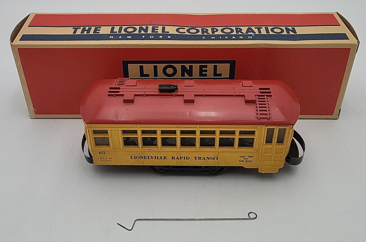 Lionel 60 Vintage O Gauge Postwar Lionelville Trolley with Black Lettering VG