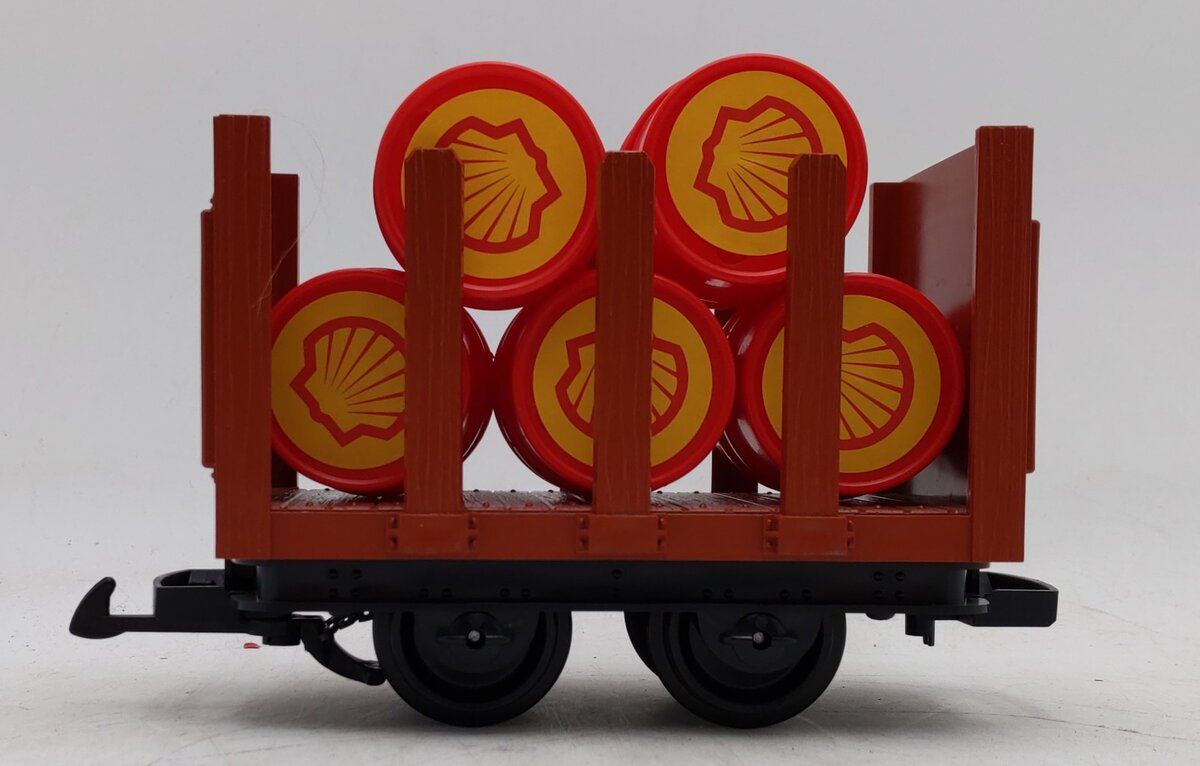 LGB 4045 G Scale Flat Car with Red Shell Barrels LN