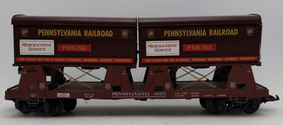 Aristo-Craft 46513 PRR Piggyback Flatcar w/2 Trailers EX