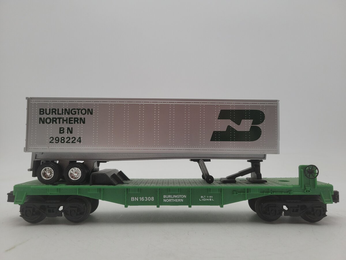 Lionel 6-16308 O Gauge Burlington Northern Flatcar w/Trailer #298224 EX