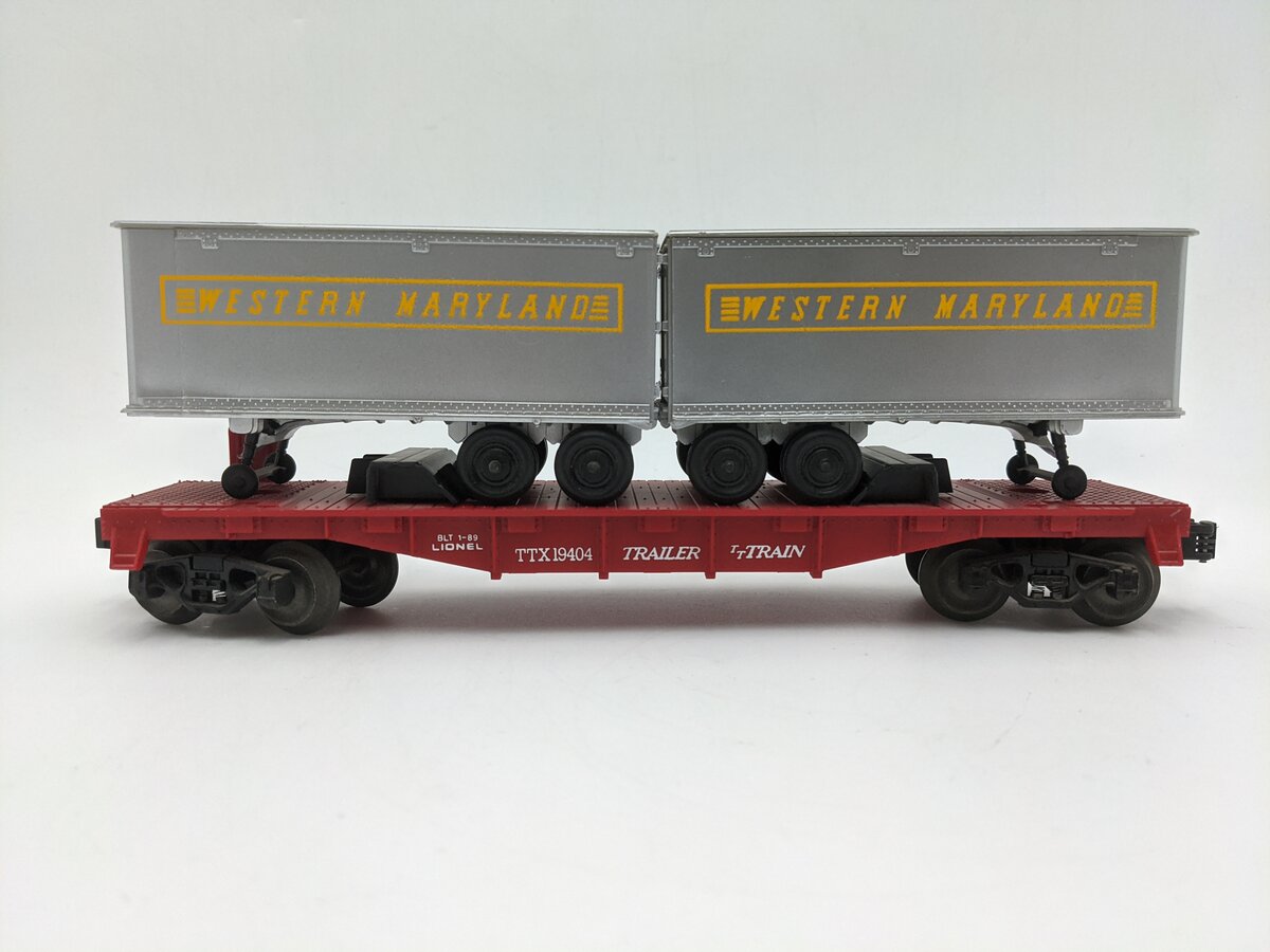 Lionel 6-19404 O Gauge Western Maryland Flatcar with Trailers #19404 EX