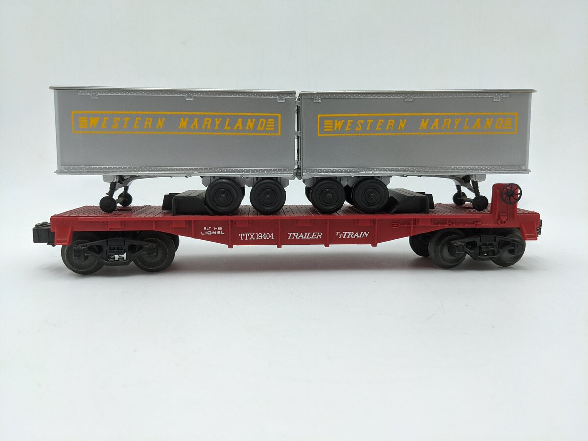 Lionel 6-19404 O Gauge Western Maryland Flatcar with Trailers #19404 EX