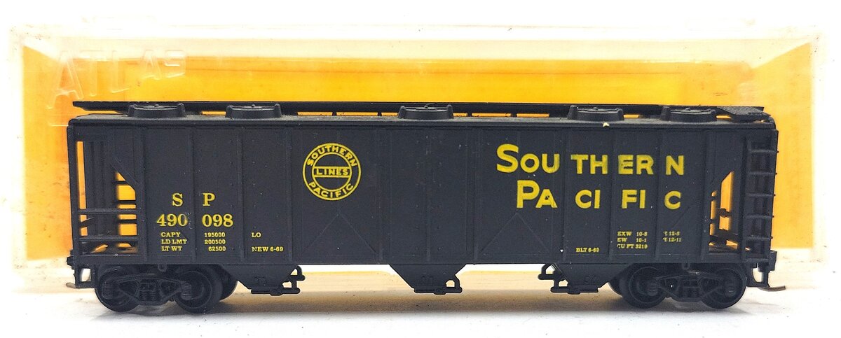 Atlas 3721 N Scale Southern Pacific 3-Bay Covered Hopper #490098 EX/Box