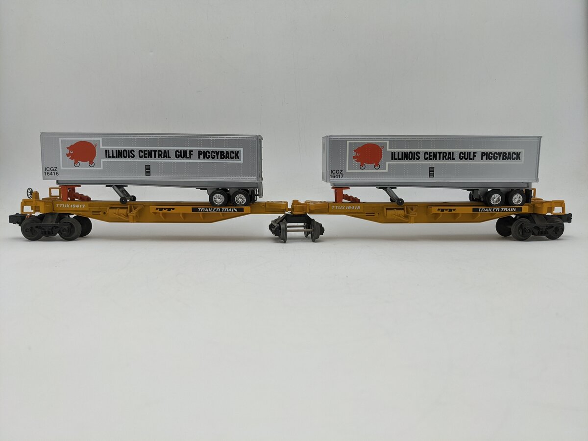 Lionel 6-19416 O Gauge Illinois Central TTUX Flatcar w/ Trailers EX