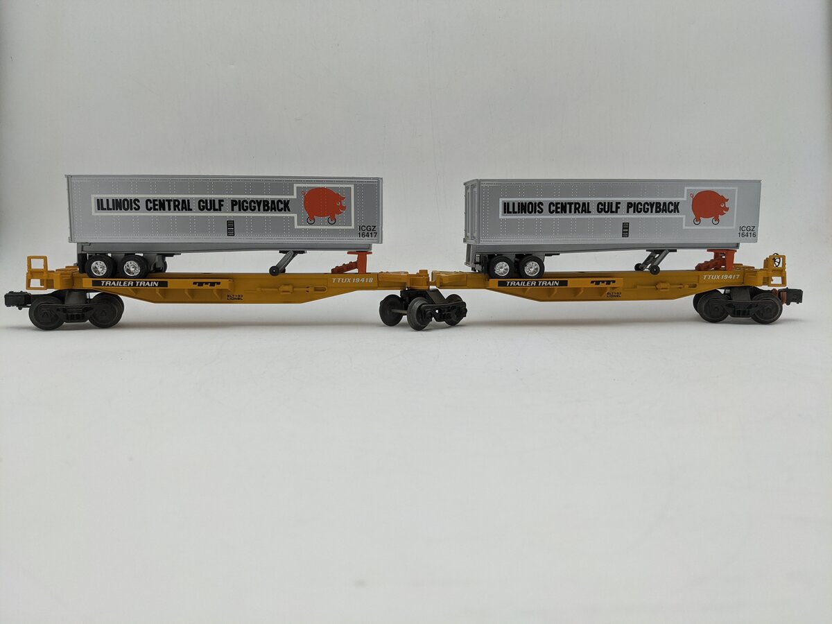 Lionel 6-19416 O Gauge Illinois Central TTUX Flatcar w/ Trailers EX