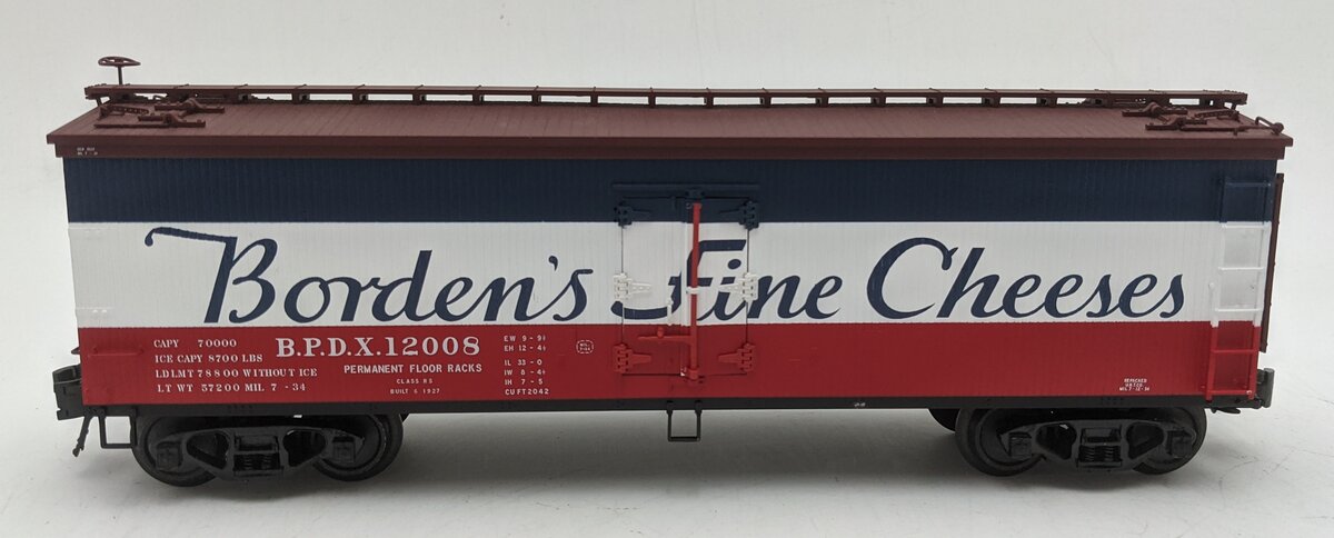 Atlas 8090A O Scale "Borden's Fine Cheese" 40' Wood Reefer #12008 (3-Rail) VG
