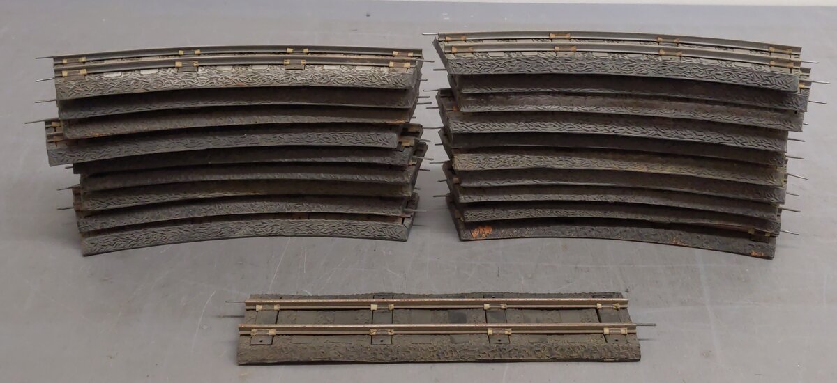 S Scale Curved & Straight Tinplate Track w/ Rubber Roadbed [20] VG