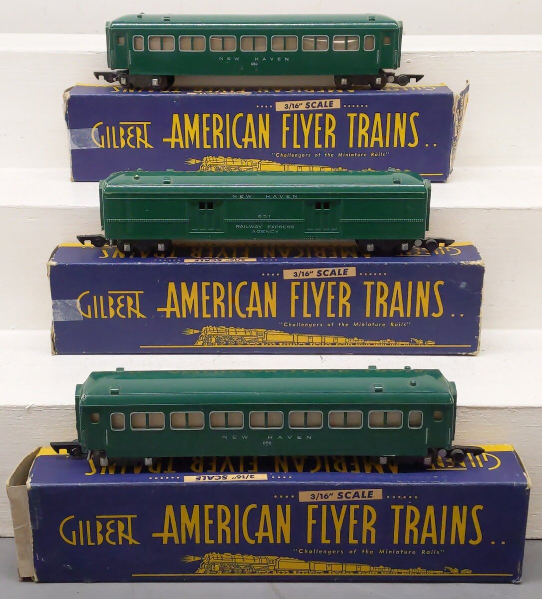American Flyer Vintage S Gauge Passenger Cars #650,651,650 [3] VG/Box