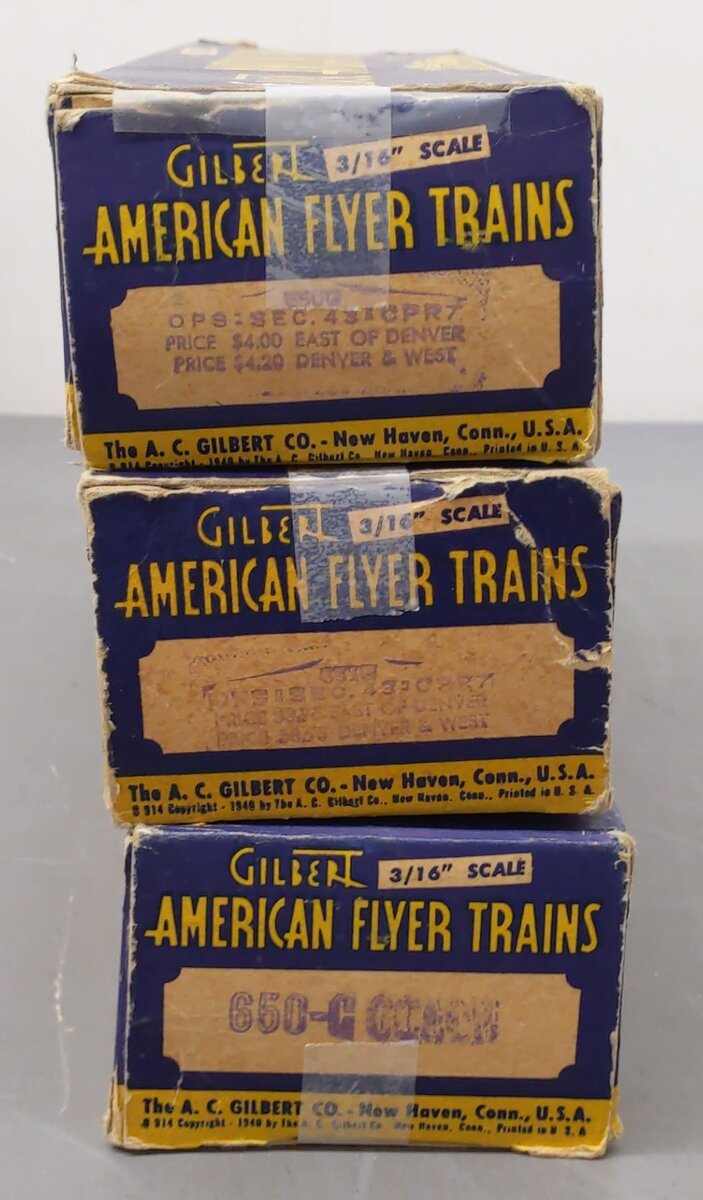 American Flyer Vintage S Gauge Passenger Cars #650,651,650 [3] VG/Box