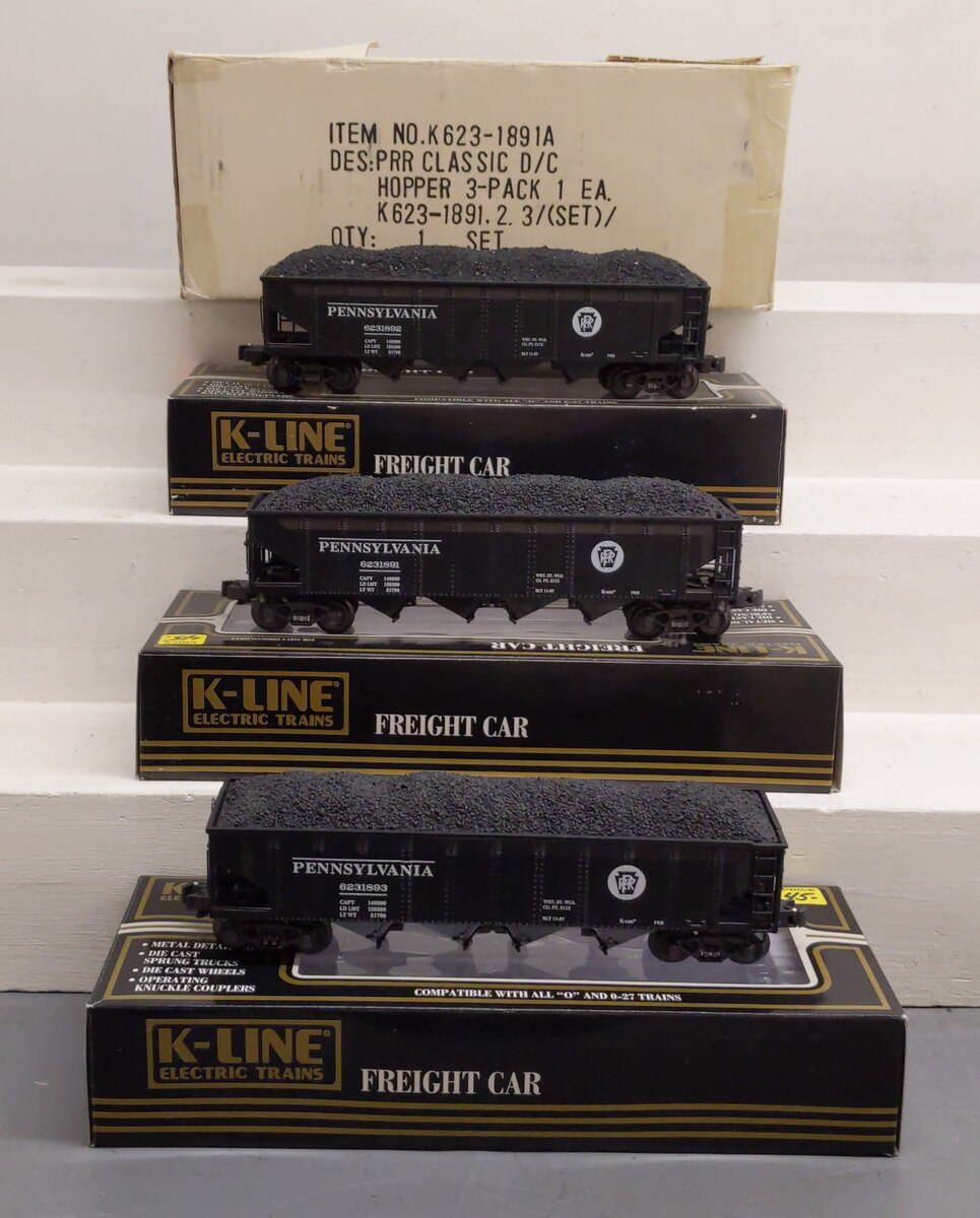 K-Line K623-1891A Pennsylvania Railroad 3-Car Diecast Hopper Set LN/Box