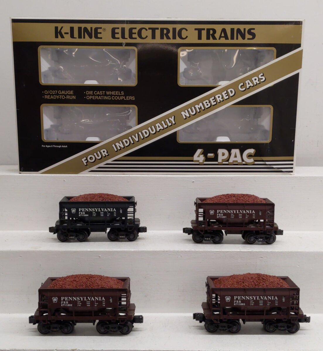 K-Line O Scale Pennsylvania RR Ore Car 4 Pack- 6711891,6711892,6711893,6711894 LN/Box