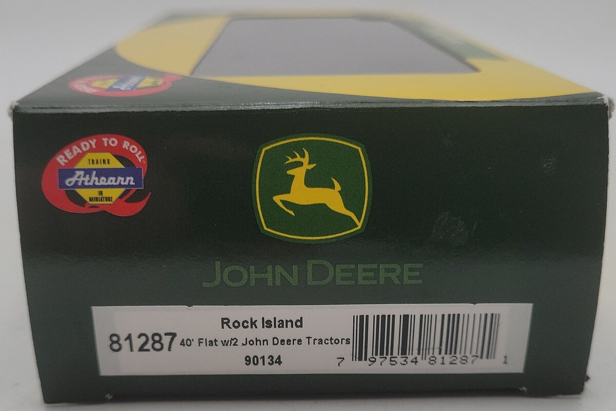 Athearn 81287 HO Scale Rock Island John Deer Flat Car w/ Tractors #90134 EX/Box