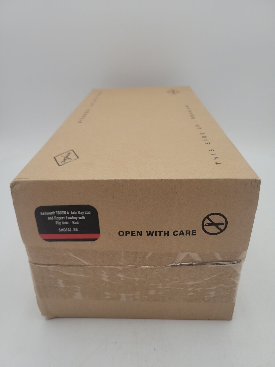 Sword Models SW3102-RR 1:50 Scale Red Kenworth T800W w/Rogers 4-Axle Flip Lowboy MT/Box