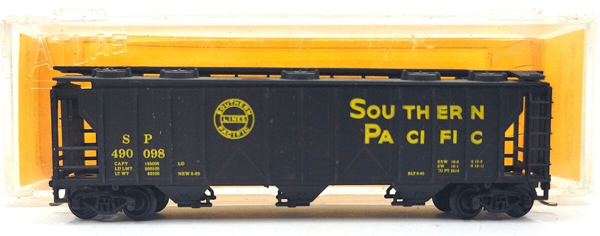Atlas 3721 N Scale Southern Pacific 3-Bay Covered Hopper #490098 EX/Box