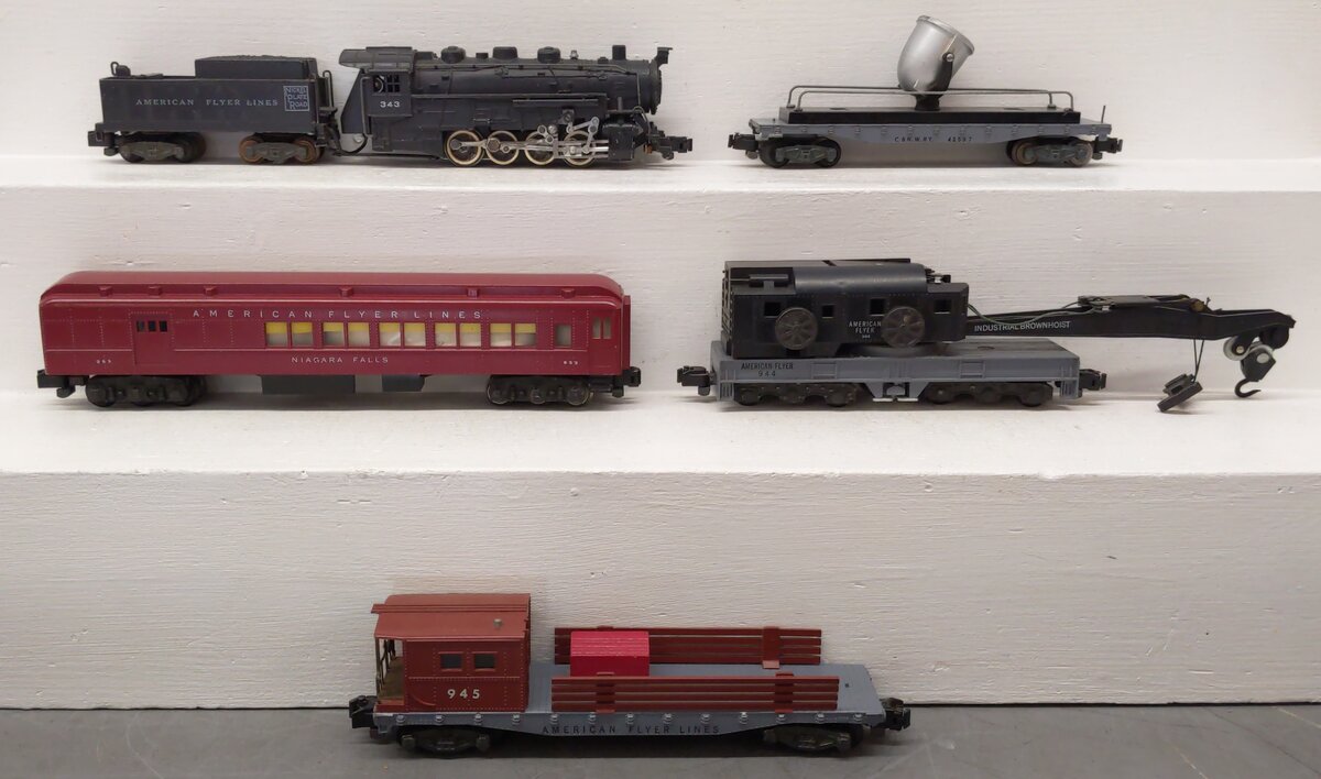 American Flyer K5440T Vintage S Yard King Steam Work Set: 343 953R 934 944 945 VG/Box