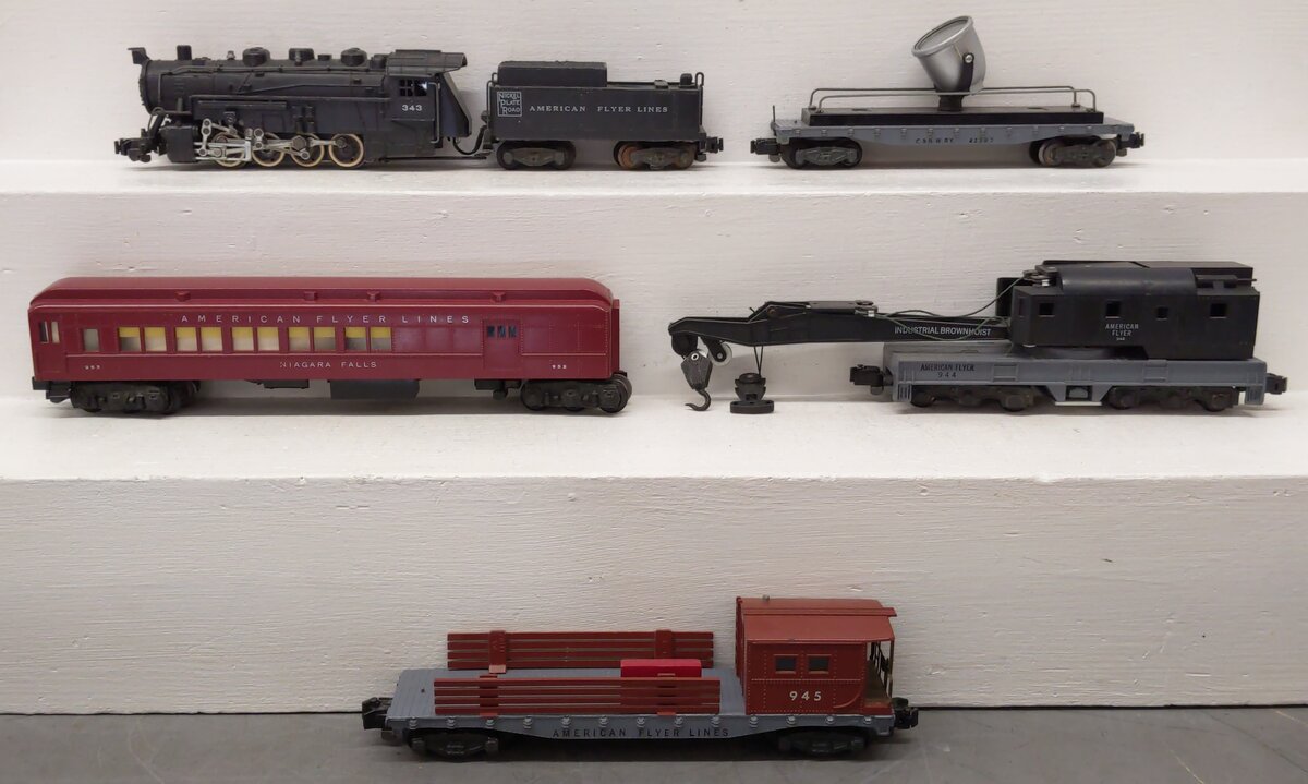 American Flyer K5440T Vintage S Yard King Steam Work Set: 343 953R 934 944 945 VG/Box