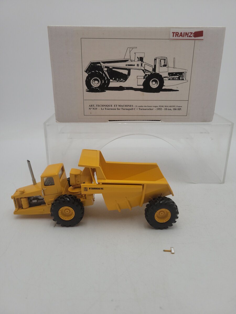 ATM N19 1:50 Scale Yellow Tractor & Turnarocker Trailer 1952 Diecast Model EX/Box