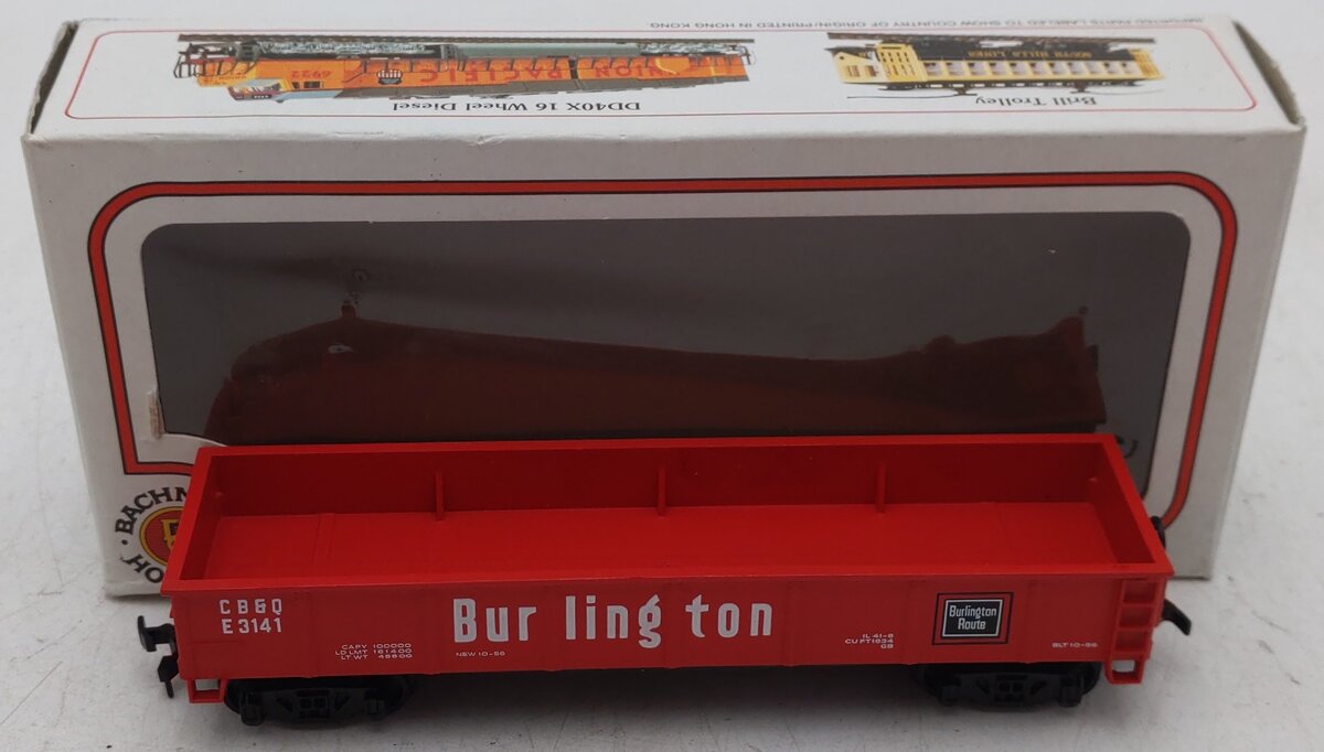Bachmann 0941 HO Scale Train Red Burlington 42' Gondola Car Road # E3141 EX/Box