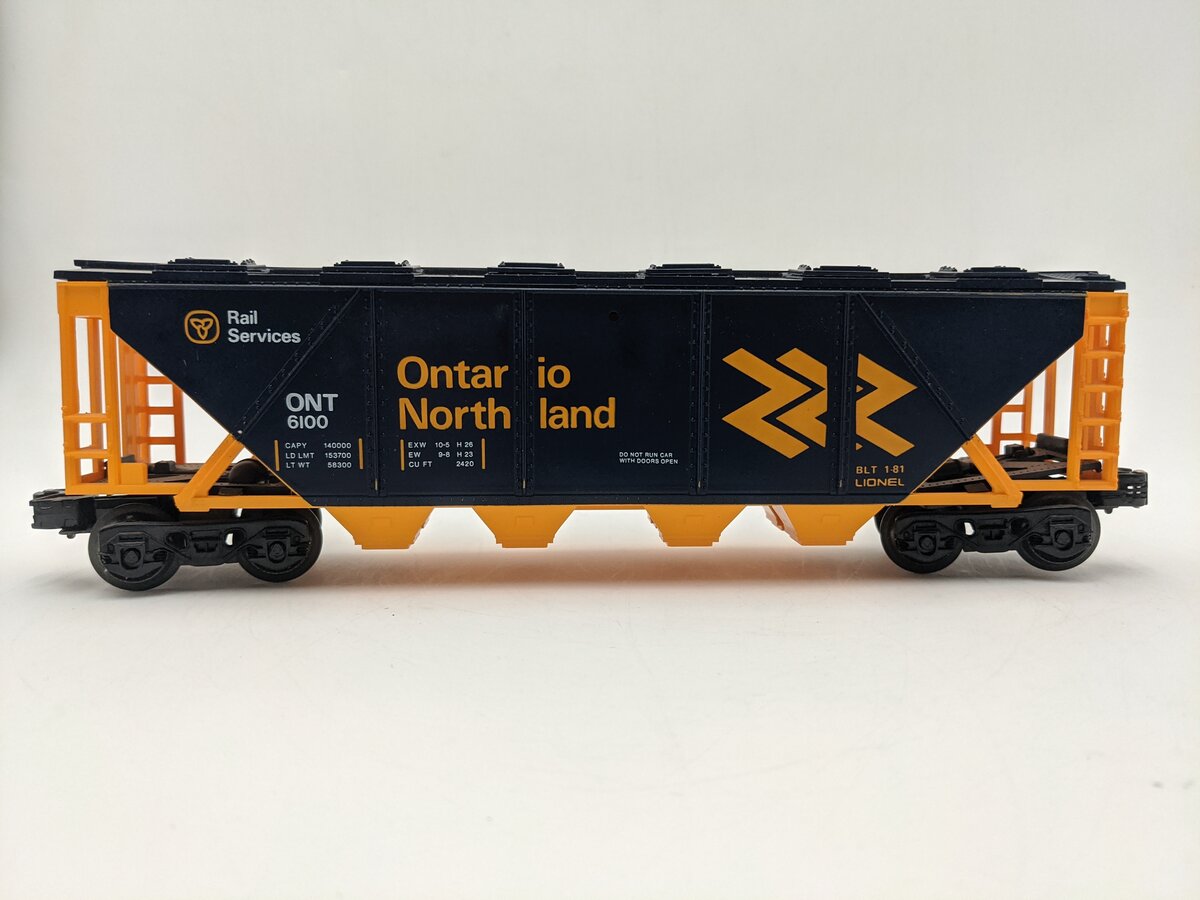 Lionel 6-6100 O Gauge Ontario Northland Covered Quad Hopper EX