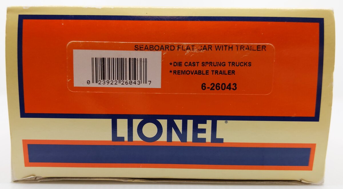Lionel 6-26043 O Gauge Seaboard Flatcar with Trailer #48109