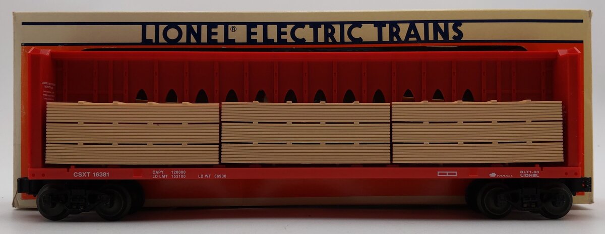 Lionel 6-16381 O Gauge CSXT Center I-Beam Flatcar w/ Wood Load LN/Box