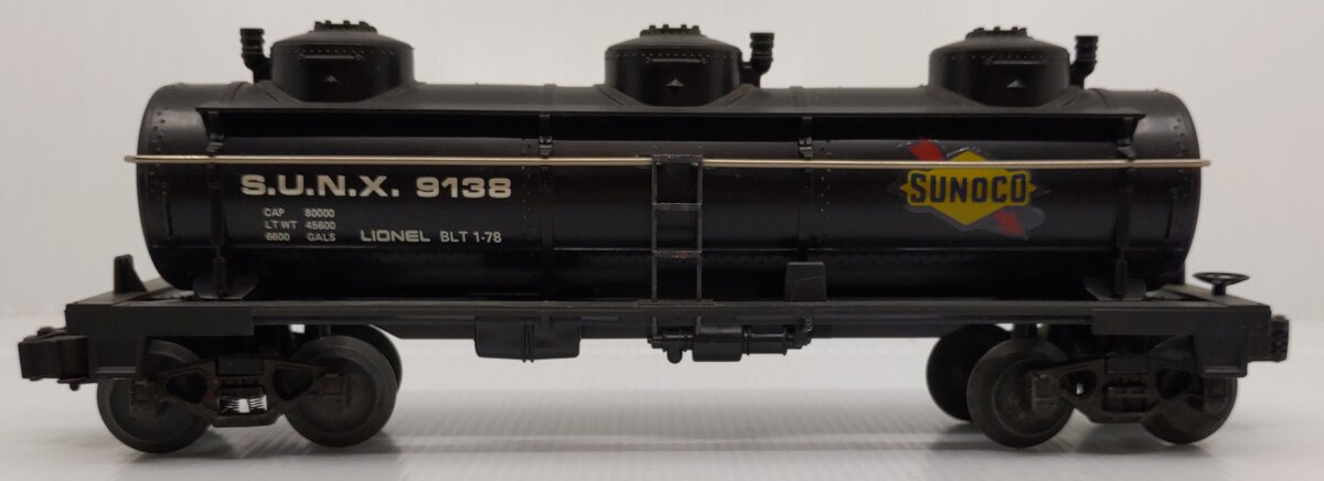 Lionel 6-9138 O Gauge Sunoco Triple Dome Black Tank Car VG/Box
