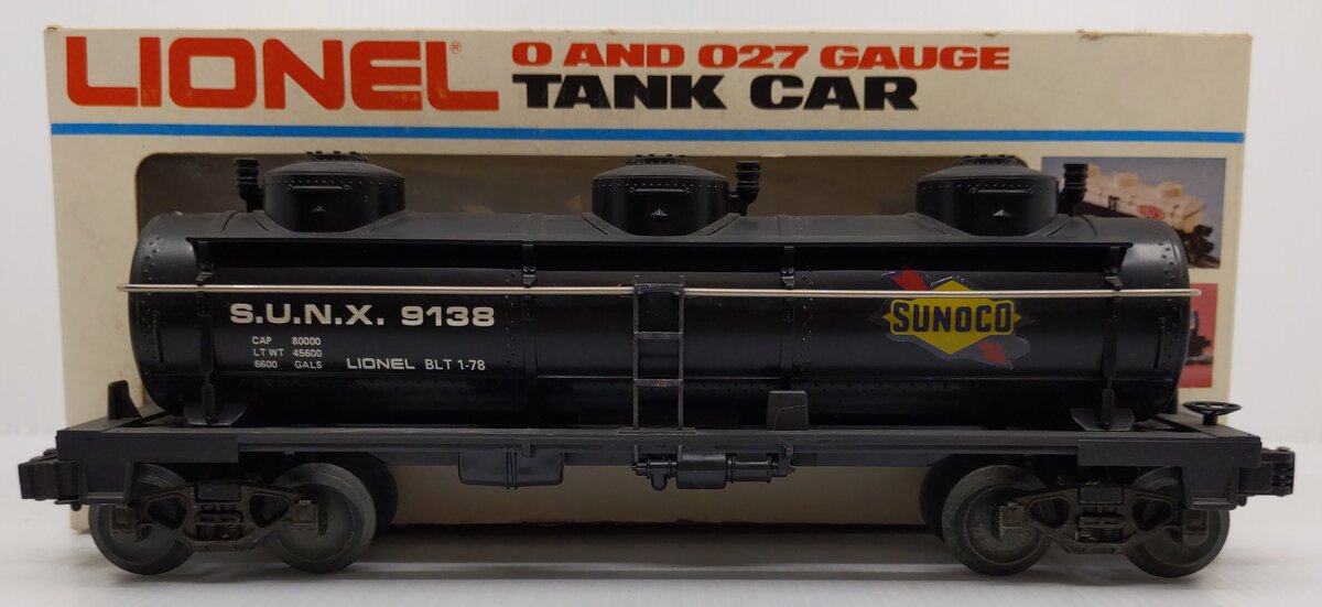 Lionel 6-9138 O Gauge Sunoco Triple Dome Black Tank Car VG/Box