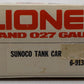Lionel 6-9138 O Gauge Sunoco Triple Dome Black Tank Car VG/Box